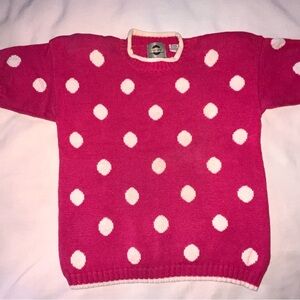 1980’s Pink Polka Dot Short Sleeve Sweater Chaus Sport Medium  Shoulder Pads